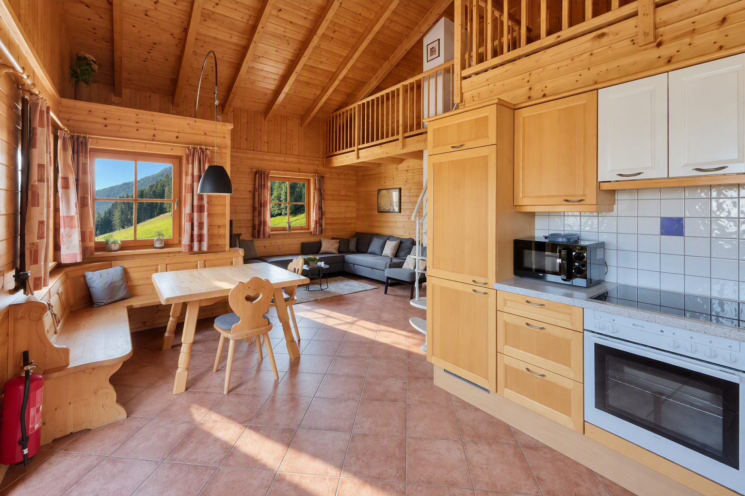 Jupiter Chalet világos fa enteriőr és konyha